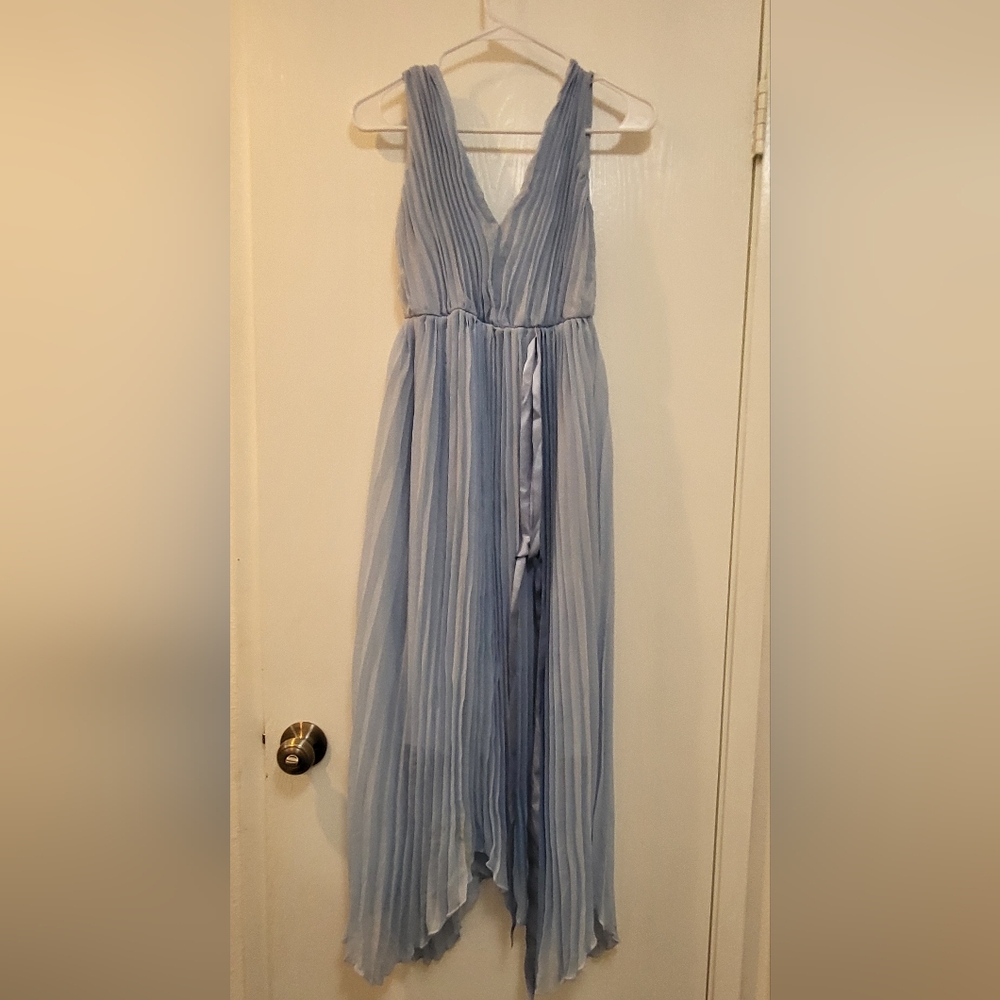 Amazon Blue Pleated Wrap Sundress for Weddings